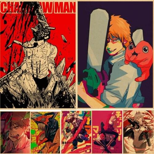 Hot Japanese Anime Chainsaw Man Posters Retro Kraft Paper Prints High Quality Art Painting For Home Decor Wall Stickers