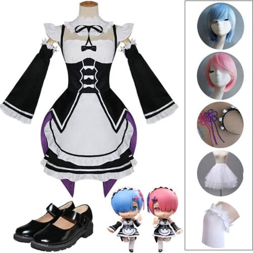 Ram/Rem Cosplay Re:zero Kara Hajimeru Isekai Seikatsu Re Life In a Different World Kawaii Sisters Costume Maid Servant Dress
