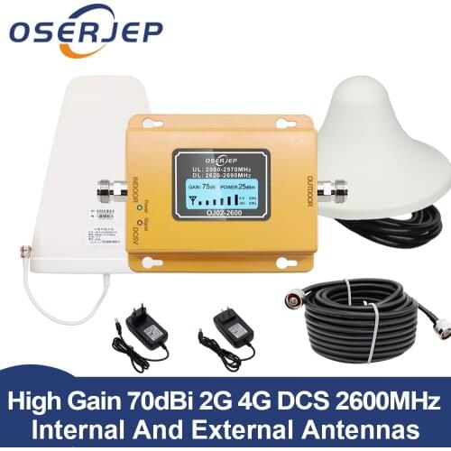 Oserjep 4G signal repeater LTE 2600Mhz cellphone signal booster 4G 2600 amplifier AGC LTE mobile repeater 70dBi full kit