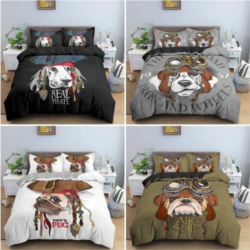 Cartoon Pirate Dog Bedding Set Cute Puppy Duvet Cover Set Pet Printed Comforter Sets Bed Linen Bedclothes