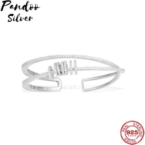 Fashion Charm Sterling Silver Copy 1:1 Copy,Silver Open Cuff With Ten Sliding Rings Women 2021 Jewelry Gift With Logo