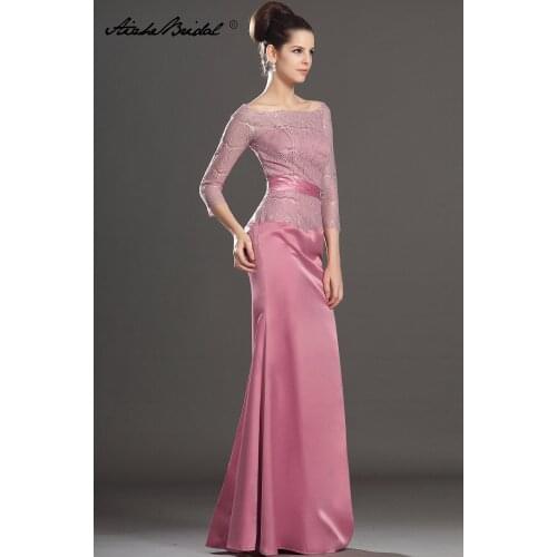 Gorgeous Mermaid 3/4 Sleeve Mother of the Bride Dress Pink Satin Long Formal Womens Dress
