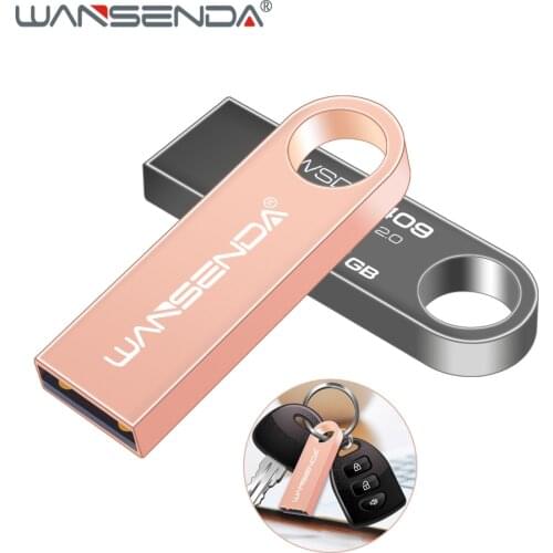 WANSENDA Metal USB Flash Drive 64GB Waterproof Pen Drive 32GB 16GB 8GB 4GB Pendrive USB 2.0 Memory Stick Key Chain Flash Disk