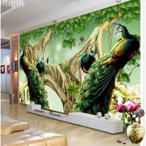 Wellyu Custom wallpaper 3d exquisite jade carving beautiful peacock sofa TV background wall 5d decorative painting 8d wallpaper