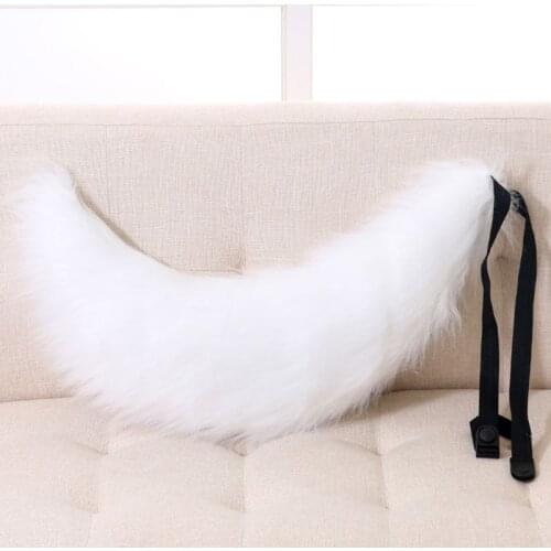 Japanese Anime Cosplay Costume Accessory Adult Kids Fluffy Plush Cat Wolf Ears Hair Clips Solid Color Long Animal Tail Halloween