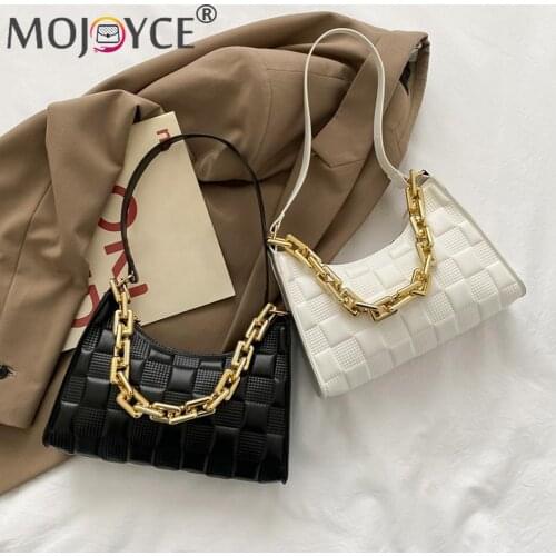 Ladies Underarm Shoulder Bags PU Leather Women Handbag Chain Exquisite Shopping Bag with Checker Pattern Printed