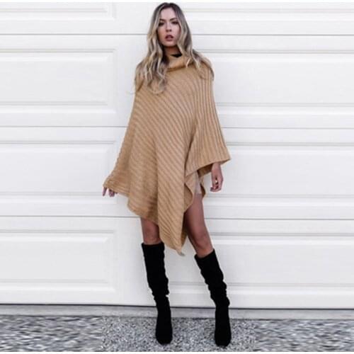 Womens Pullover Cotton European And American Style Irregular Turtleneck Bat Shirt Temperament Shawl Sweater Fashion Vestidos