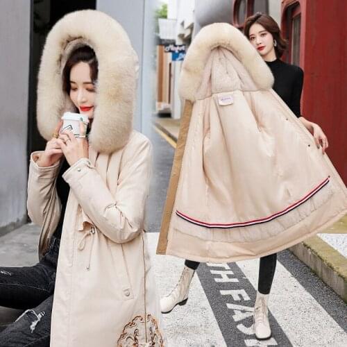 Beardon Winter New Embroidery Parkas Womens Mid-Length Plus Velvet Padded Cotton Coat 2021 New