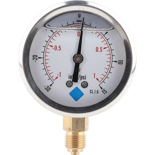 1/4 BSP Y60 Radial Oil Filled Vacuum Pressure Gauge for Chemical Industry Pressure Measurement Tool -1-1bar