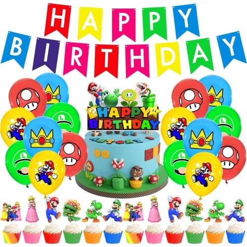 1 set Cartoons Super Mario Birthday crown balloon Banners Balloon decoration set boy girl Childrens party supplies decoration