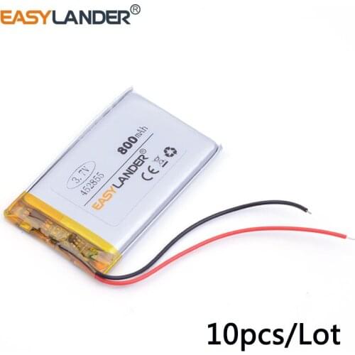 10pcs/Lot 3.7V 800mAH 452855 polymer lithium ion / Li-ion battery for GPS mp3 mp4 cell phone speaker E-book Camera camcorder