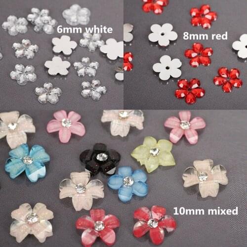 100pcs/lots 6/8/10mm Small Resin Rhinestones Flatback Flower Acrylic Cabochons Embellishments beads For 3d Nail Art Scrapbooking