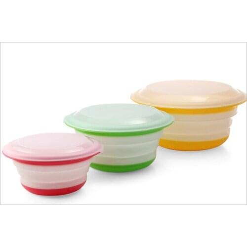 3Pcs/Set Silicone Circular Collapsible Covered Storage Camping Bowls with Lids Food Container Outdoor Lunch box lin3566