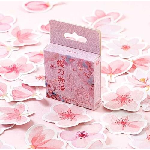 46pcs/box Cute Pink Cherry Stickers Kawaii Japan Planner Flower Decoration Paper Sticker Diary Stationary Scrapbooking Label