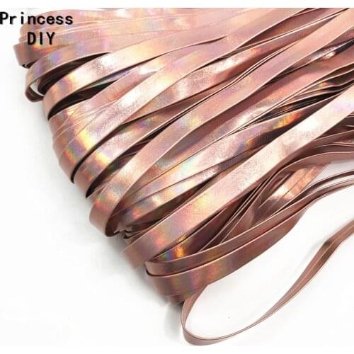 5 M/Lot 3/8'' Rainbow Light 1cm Rose Gold Laser Ribbon 10mm PU Faux Leather Ribbon Bias Binding Cord DIY Chocker Necklace Craft