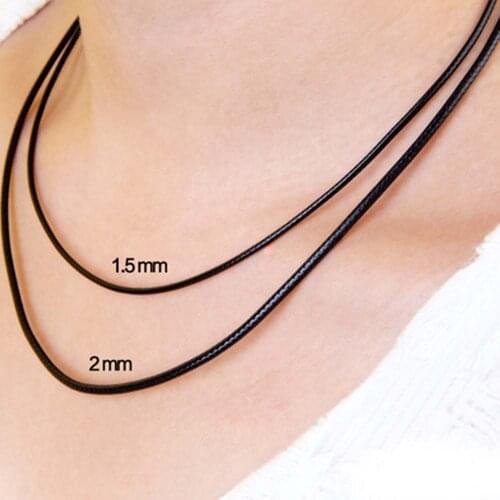 50pcs/lot 2MM jewelry clasp Necklace Rope wax Leather Cord black necklace lanyard pendant cords