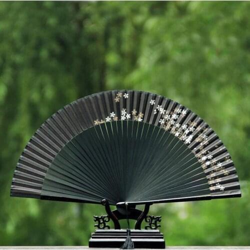 60pcs Black Silk Fans Elegant Sakura Cherry Blossom Flower Print Folding Hand Fans Summer Women Girl Dancing Fan ZA5262