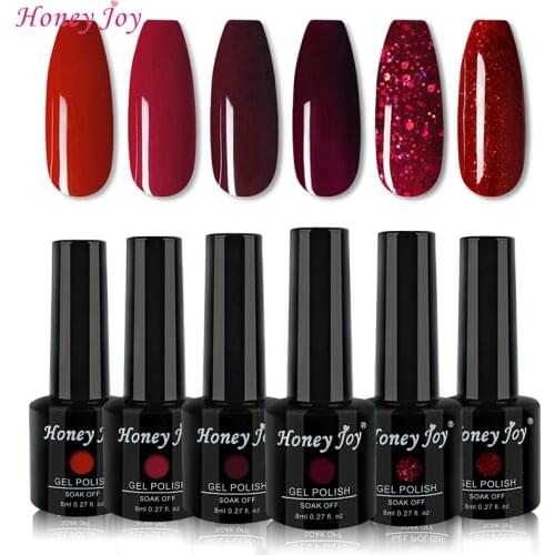 8 ml Scarlet Bright Red Pure and Glitter Sequins Red Series Varnish Gel Nail Polish Kit Set Soak Off UV LED Gel Nail Lacquer
