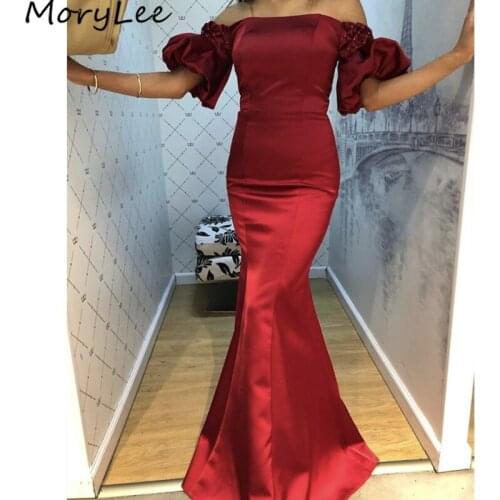 Prom Dresses Red Off The Shoulder Satin Pleated Crystal Beaded Mermaid Prom Dresses With Zipper Back vestidos de fiesta de noche