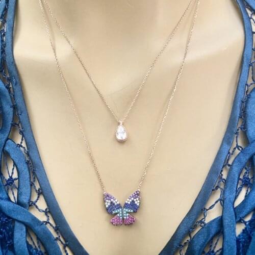 Double Chain Butterfly 925 Sterling Silver Necklace Women Girls Gift Jewelry Accessories Fashion Handmade Elegant Chain