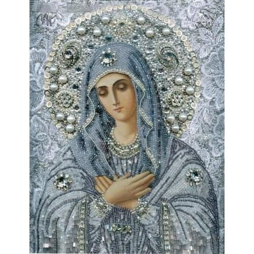 Virgin Mary 5D Full Diamond Painting Pray for Us Holy Mary Pearl Resin Diamond Embroidery Cross Stitch Mosaic Needlework