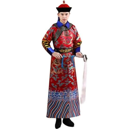 Chinese ancient mens gown cosplay performance wear male gown for TV Film play Qing officer minister costume