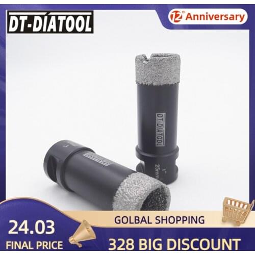 DT-DIATOOL 2pcs 5/8-11 Thread Dia 1" Vacuum Brazed Diamond Dry Drilling Core Bits Porcelain Tile Granite Marble Stone Hole Saw
