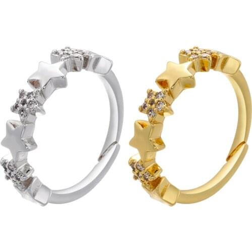 ZHUKOU NEW Boho Vintage Gold Star Rings For Women BOHO Crystal Star Female Finger Rings CZ stones Jewelry wholesale VJ100