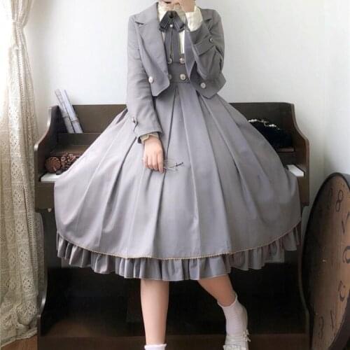 Lolita Set Suit With Jsk Autumn Winter Loli Coat Big Swing Jsk Dress Jk Girls Suits College Sweet Girls Anime Harajuku Japanese