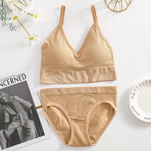 ATHVOTAR V-Neck Underwear Set Sexy Women Crop Top U-Back Lingerie Seamless Suits Female Tube Top Soft Briefs