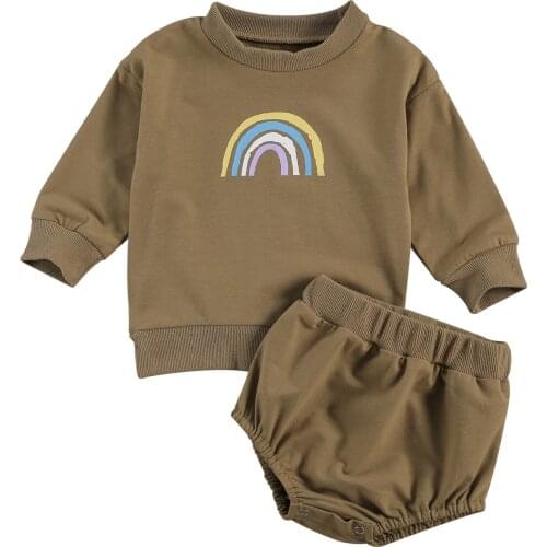 Toddler Baby Girls Clothing Sets Spring Autumn Kids Girl Rainbow Print Long Sleeve Pullover Tops+Shorts Sportwear Casual Outfits