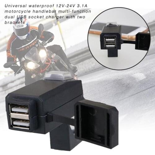 Waterproof 12V-24V 3.1A Motorcycle Handlebar Multi - Function Dual USB Socket Charger with Two Brackets Motorcycle Motorbike