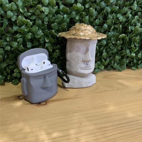Moai Easter Island Giant Stone Statue Soft Silicone Case For Airpods 1/2 3 Pro Bluetooth Headset Protective Earphone Cover