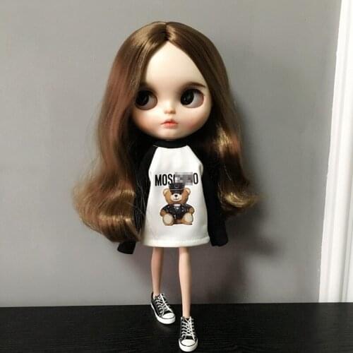 Fashion black whtie Blyth Clothes Long Sleeve T-shirt for OB24 Licca Pullip Blyth Clothing for 1/6 doll Accessories