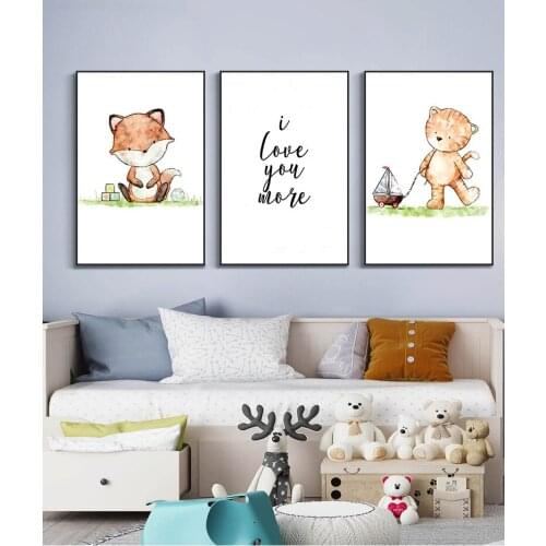 Cartoon Modern Nordic Animal Elephant Giraffe Childrens Room Home Background Decorative Painting Cuadros Decoracion Salon