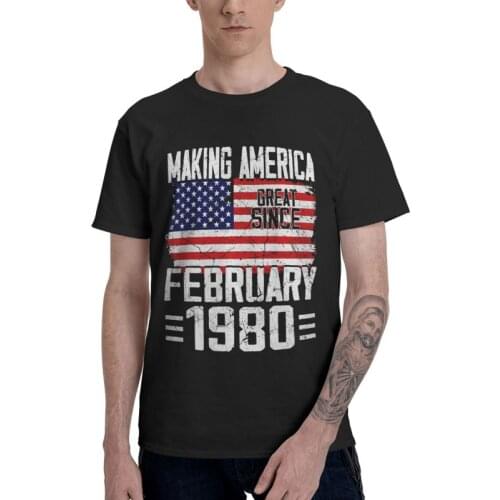 41St Birthday February 1980 T Shirt Men Short Sleeve Cotton T-shirt American Flag Tee Streetwear Tshirts Gift