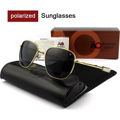 AO Mens U.S. Army Military Pilot Sunglasses Tempered Glass With Blue Film Lens Fashion High Quality Polarized Sunglasses OP55-O