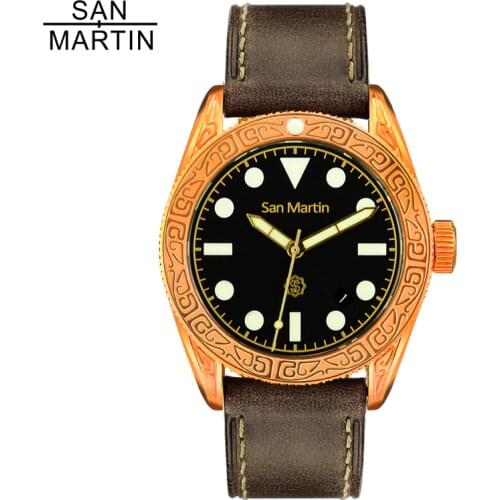 San Martin Automatic Retro Bronze Diving Men Watches 500m Water Resistant Sapphire Glass Brown Mechanical Wrist watch Male Reloj