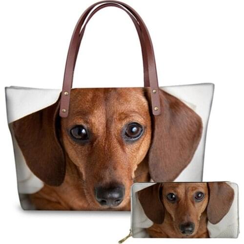 Women Handbags Set Kawai Brown Dachshund 3D Prints Large Capacity Practical Handbag Waterproof Fahion Female Bags Free Dropship