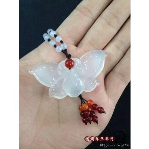 Natural white jades pulp beads sweater necklace pendant jades butterfly accessories send cer>>> free shipping