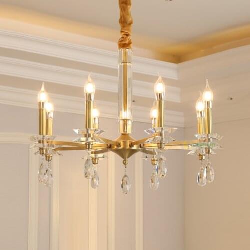 Nordic Living Room Square Crystal Chandelier Modern Bedroom lamp Dining Room led Light Luxury Copper Chandelier Ceiling Lighting