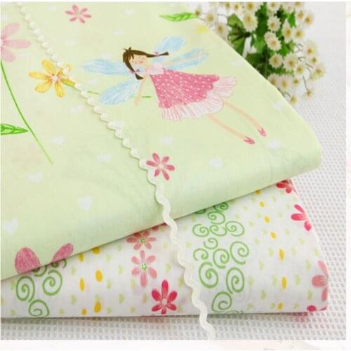 Adorable Green Pink Flower Angel Girl & Colorful Flower Stipe Printed Cotton Fabric 50x160cm Baby Cloth Quilting Bedding Patchwo