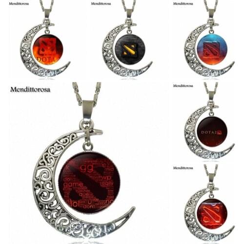 For Unisex Gift Glass Cabochon Choker Moon Pendant Necklace Silver Color Jewelry Dota 2