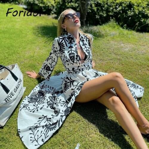 Foridol White Black Print Autumn Winter Dress Maxi Long Casual Shirt Dress Button Up Dress Elegant Office Ladies Dress Vestidos