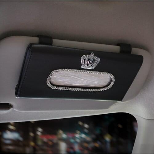 Crystal Diamond Crown Car Tissue Box for Sun Visor Auto Hanging Tissue Box Crown Sunshade Case Auto Car Accessories
