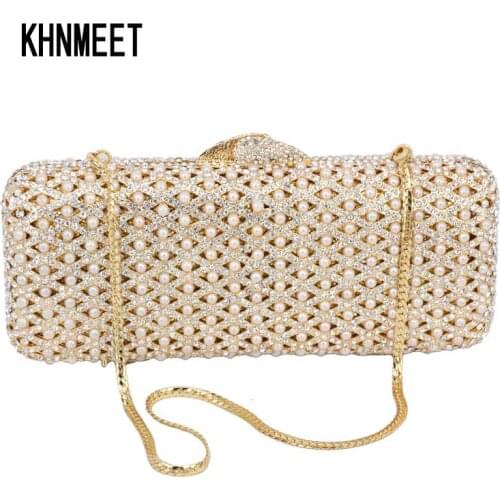Luxury Pearl Clutch Evening Bag Chain Handbag Women Party Wedding Bride Crystal Diamond banquet Bag Day Clutches purse SC555
