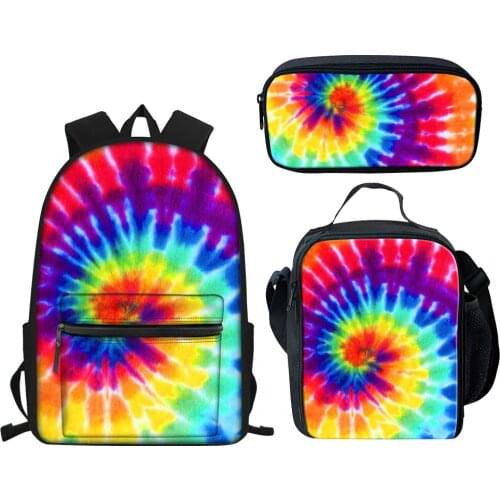 ELVISWORDS Custom 3 Pcs/set Teenager School Bags Color Vortex Print School Backpack for Boys Girls Kids Book Bag Student Bagpack