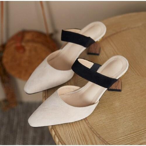 Women Elegant Slipper Mules Shoes High Heels Ladies Shoe Pointed Toe Slip On Female Footwear Pu Leather Ladies Slides Fashion