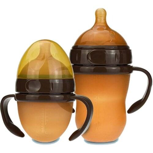 150/180/240/270ml Silicone Baby Bottle Milk Feeding Bottle Newborn Anti-fall Bottle Anti Colic Width Mouth with Handle Straws