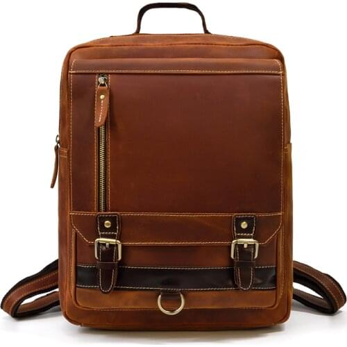 Computer Cowhide Laptop Bag Vintage Retro Style School Bag Large Leather Backpack Genuine Leather Backpack Real 15.6 Inch